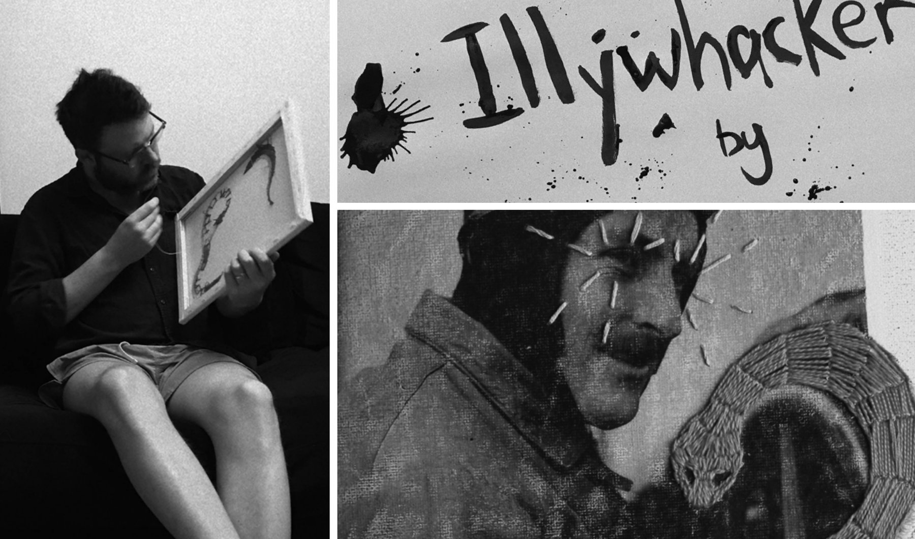 Illywhacker cover artwork in progress, with detail of the hand-lettered title and illustration